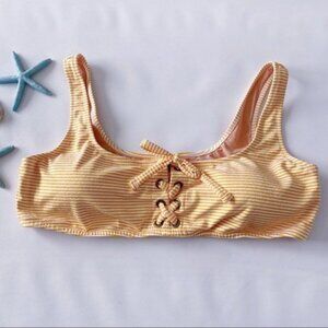 J. Crew | Lace Up Bikini Top Faded Stripe White Gold Orange Summer Flirty Pin Up